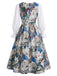50er Kleid mit Blumen-Print und Painterly