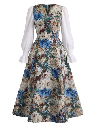 50er Kleid mit Blumen-Print und Painterly