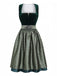 Grünes 50er Jacquard-Kleid mit Eckiger Ausschnitt und Samt