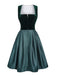 Grünes 50er Jacquard-Kleid mit Eckiger Ausschnitt und Samt