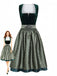 Grünes 50er Oktoberfest-Dirndl & Schürzen-Set mit Samt und Jacquardmuster