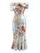 Hellblaues 30er Satin-Meerjungfrauenkleid mit Blumen