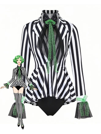 50er Beetlejuice-inspiriertes Bodysuit-Kostüm mit Streifen