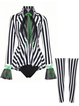 50er Beetlejuice-inspiriertes Bodysuit-Kostüm mit Streifen