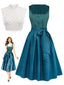 Türkises 50er Oktoberfest-Dirndl-Set mit Samt-Oberpartie und Spitzentop