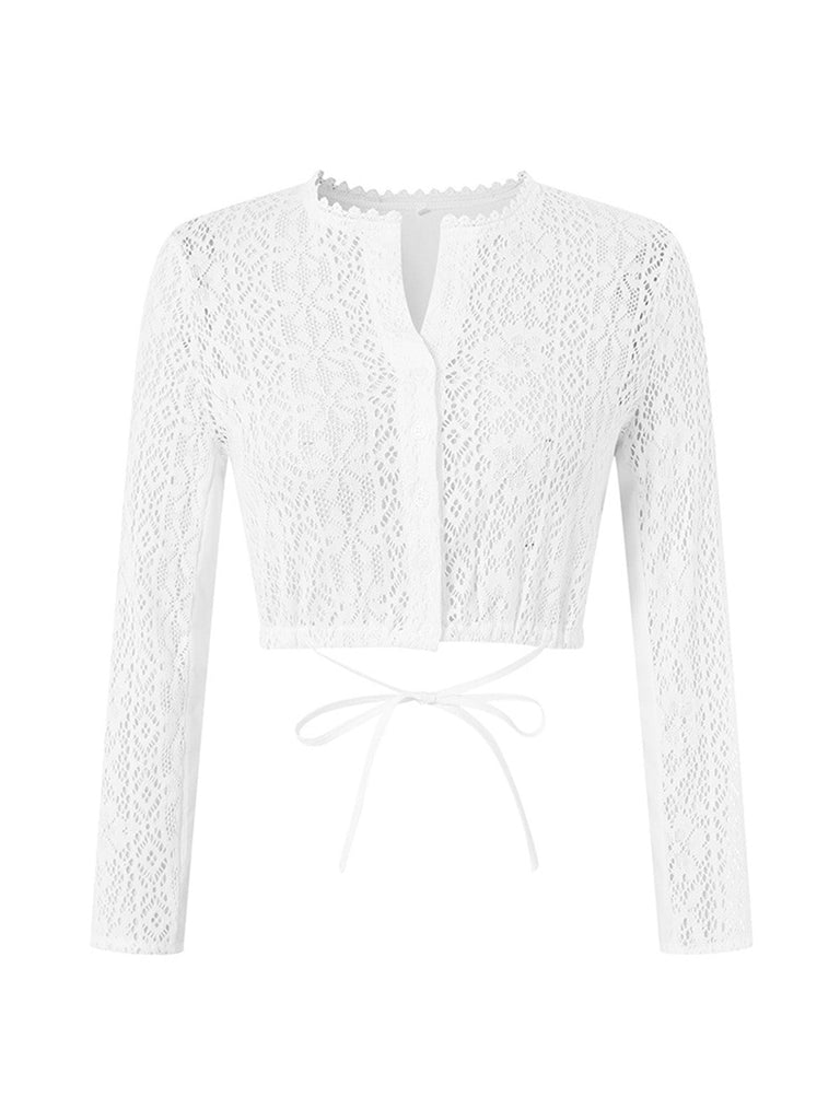 Weiße 50er Bluse mit Blumen und Spitze