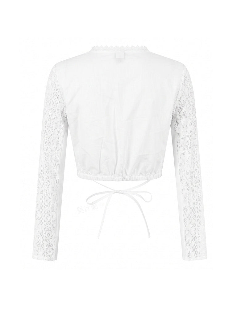 Weiße 50er Bluse mit Blumen und Spitze