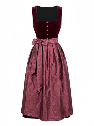 Weinrotes 50er 2PCS Samtkleid mit Schürze