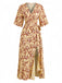 70er Boho Midikleid mit Blumen-Print und V-Ausschnitt