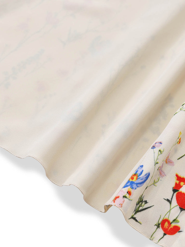 Beiges 70er Midikleid mit Ditsy-Blumen und Spaghettiträgern