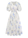 Beige 1940s Floral V Neck Dress 3