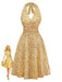 Gelbes 50er Kleid mit Streublumen und Neckholder