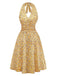 Gelbes 50er Kleid mit Streublumen und Neckholder
