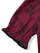 Weinrotes 40er Maxikleid mit Blumen-Print und Eckiger Ausschnitt