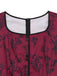 Weinrotes 40er Maxikleid mit Blumen-Print und Eckiger Ausschnitt