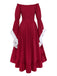 Rotes 30er schulterfreies Renaissance-Kleid mit Glockenärmeln