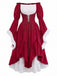 Rotes 30er schulterfreies Renaissance-Kleid mit Glockenärmeln