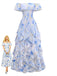 30er schulterfreies Maxikleid mit Blumen und Rüschen