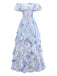 30er schulterfreies Maxikleid mit Blumen und Rüschen
