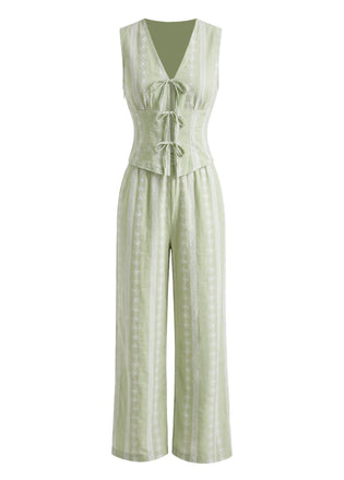 Grünes 30er Weste & Hose Set mit Stickerei