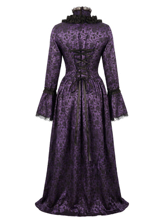 30er Gothic Maxikleid mit Blumen und Glockenärmeln