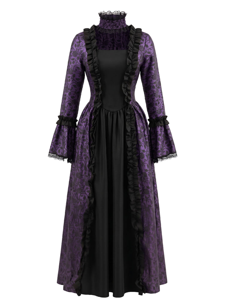 30er Gothic Maxikleid mit Blumen und Glockenärmeln