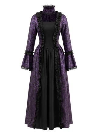 30er Gothic Maxikleid mit Blumen und Glockenärmeln