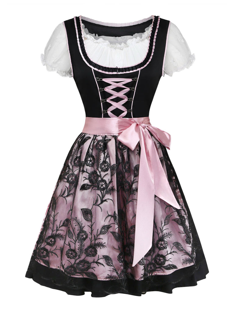 50er Kleid mit Eckiger Ausschnitt und Blumen
