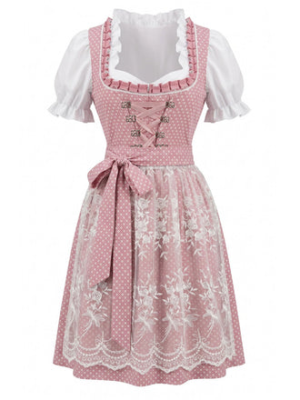Rosa 50er Oktoberfest-Dirndl-Set mit Blumenmuster und Pufftop
