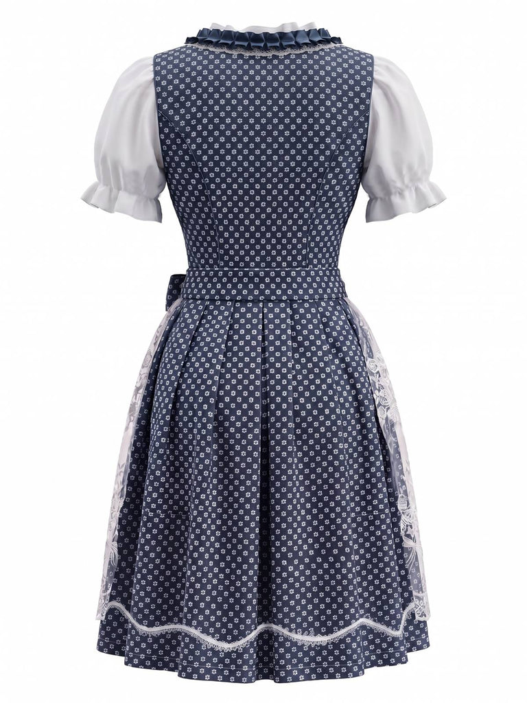 Rotes 50er Oktoberfest-Dirndl-Set mit Blumenmuster und Pufftop