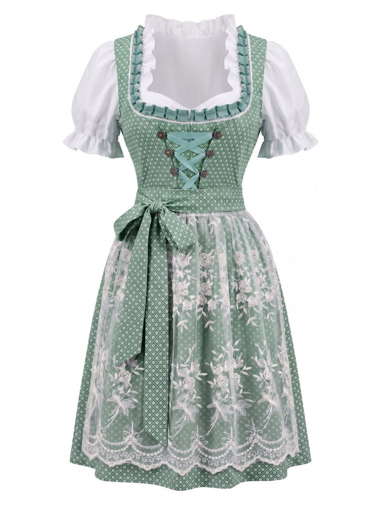 Rotes 50er Oktoberfest-Dirndl-Set mit Blumenmuster und Pufftop