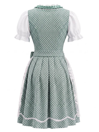 Grünes 50er Oktoberfest-Dirndl-Set mit Blumenmuster und Pufftop
