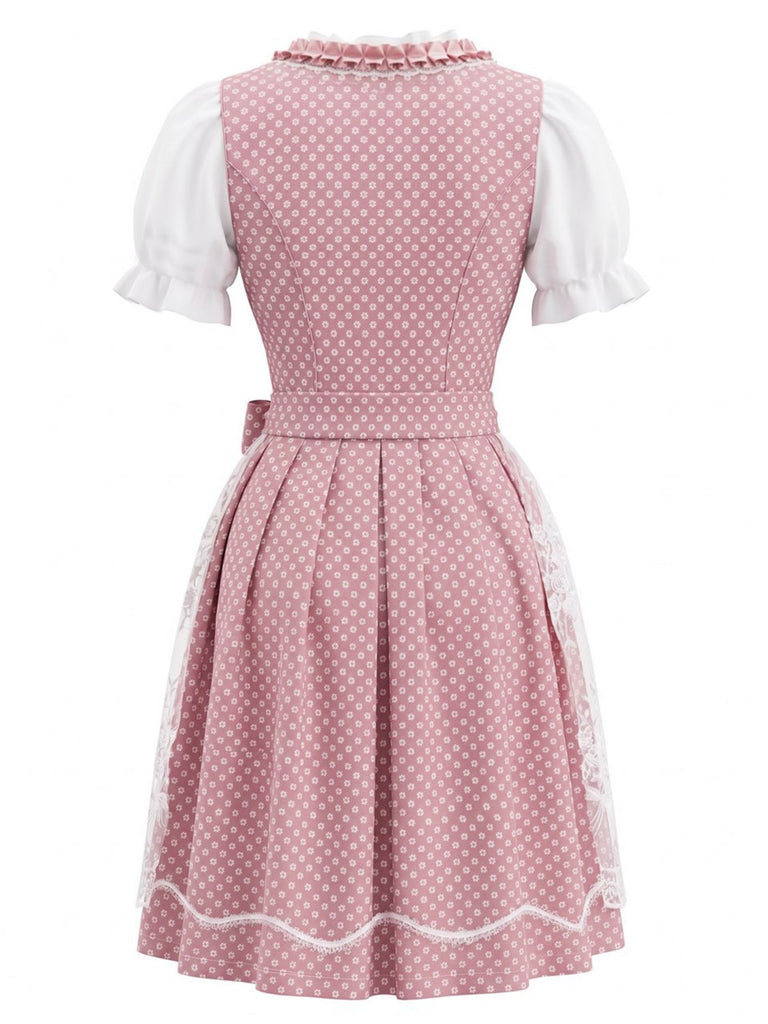 Rotes 50er Oktoberfest-Dirndl-Set mit Blumenmuster und Pufftop
