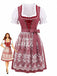 Rotes 50er Oktoberfest-Dirndl-Set mit Blumenmuster und Pufftop