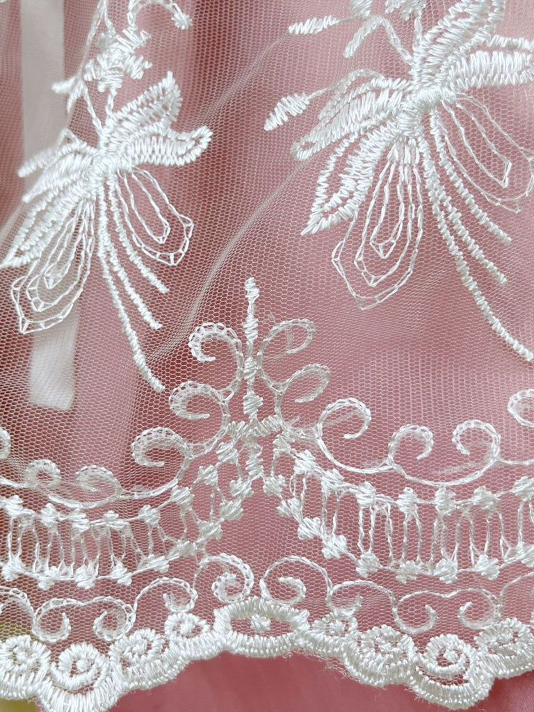 Rosa 50er Cold-Shoulder Kleid mit Stickerei und Puffärmel