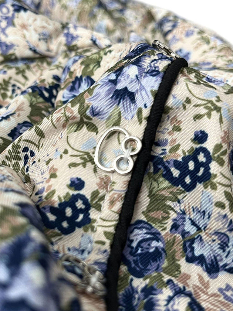 Blaues 50er 3PCS Kleid mit Pufftop und Blumen-Schürze