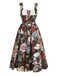 [Übergröße] Dunkelgrünes 60er Swingkleid mit Rosen