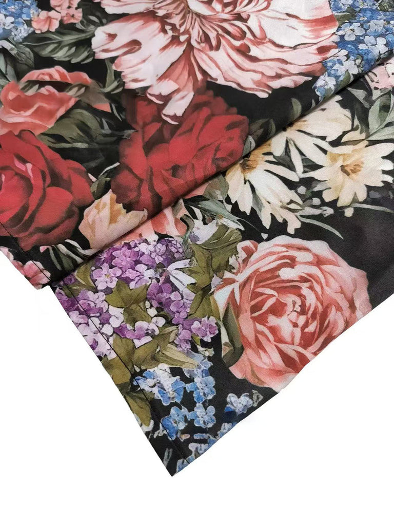 [Übergröße] Dunkelgrünes 60er Swingkleid mit Rosen