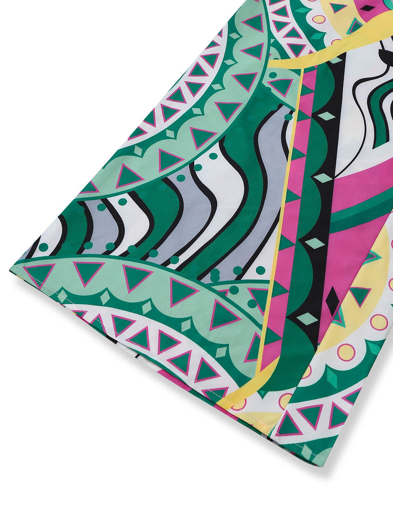 Grüner 30er Boho Jumpsuit mit Spaghettiträger und Geometrisch
