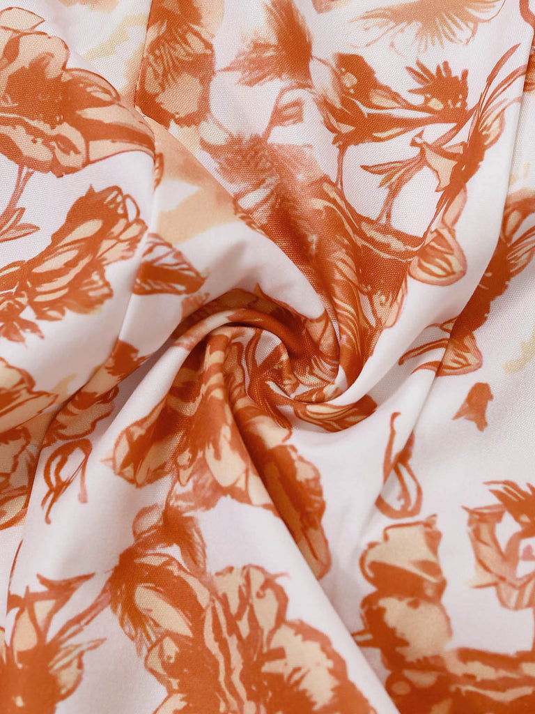 Orange 60er Kleid mit V-Ausschnitt und Blumen