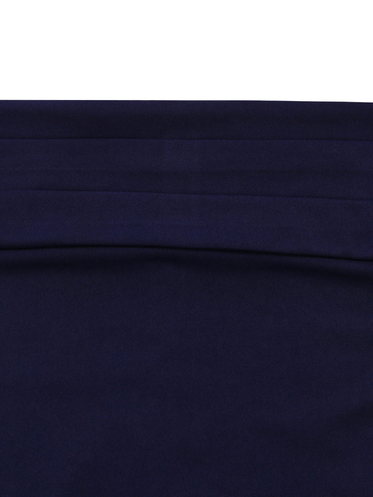 Blaues 50er schulterfreies Swingkleid mit Umklappen und Ausschnitt