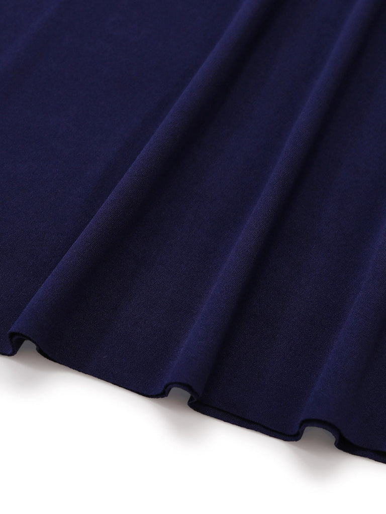 Blaues 50er schulterfreies Swingkleid mit Umklappen und Ausschnitt