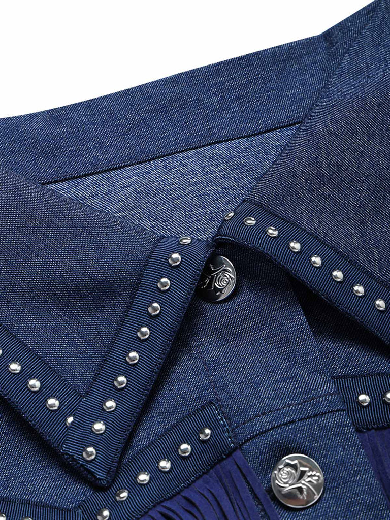 60er Jeans-Jacke mit Spaghettiträger und Fransen