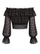 Schwarzes 50er schulterfreies Top mit Streublumen und Spitze