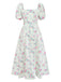 Grünes 50er Kleid mit Streublumen und Puffärmel