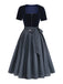 Blaues 50er Oktoberfest-Dirndl-Set mit Samt-Patchwork und Polka-Dot-Schürze