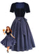 Blaues 50er Kleid mit Eckiger Ausschnitt und Polka-Dots