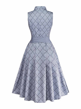 Graues 50er Kleid mit Print und Geometrisch