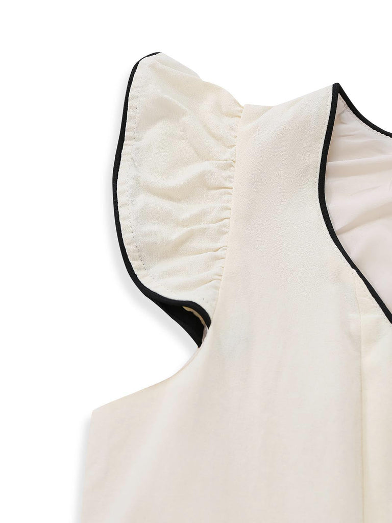 Khaki 50er 2PCS Kleid mit Streifen-Schürze