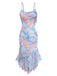Blaues 30er Meerjungfrauenkleid mit Spaghettiträger und Blumen